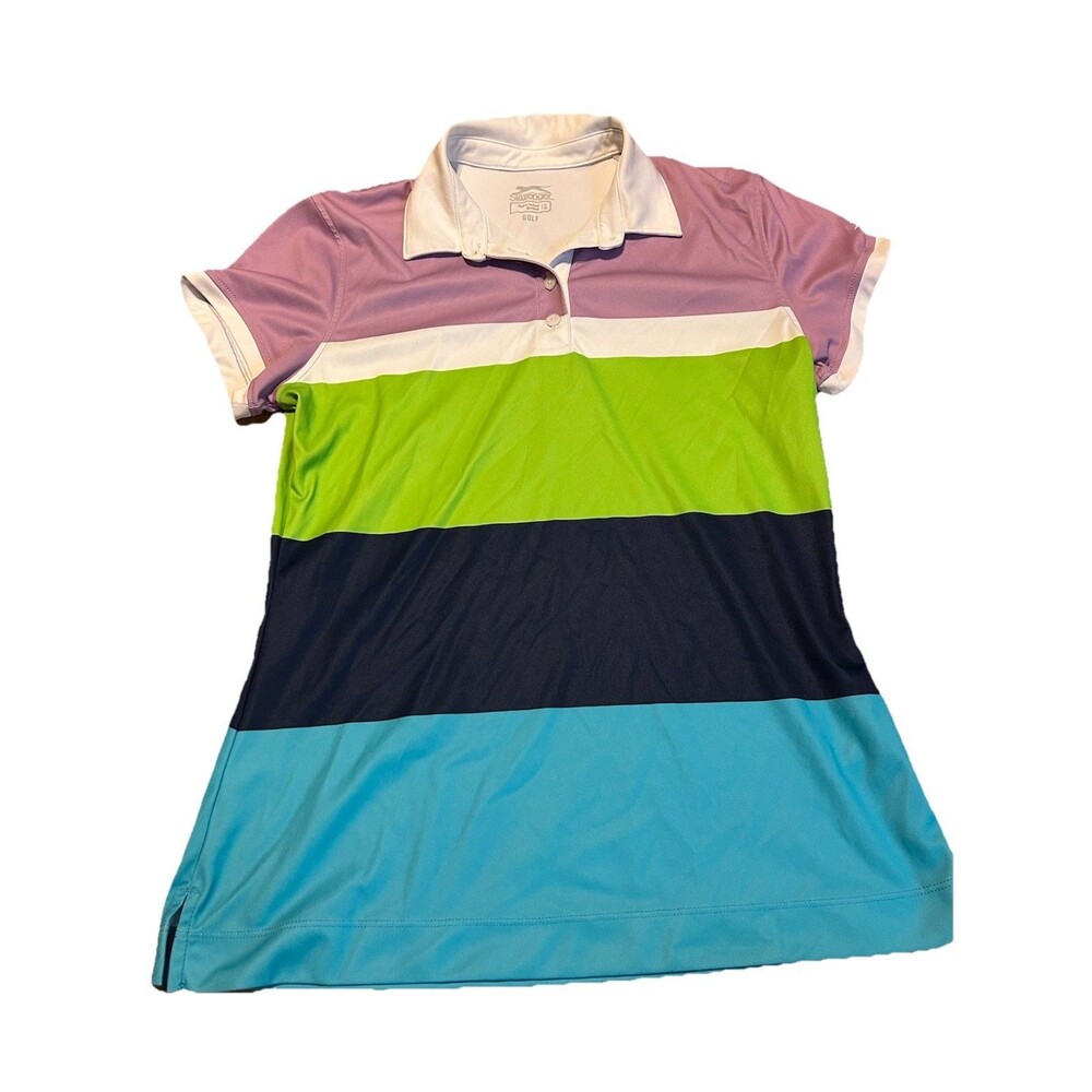 Slazenger Golf Women’s Polo Shirt Size Small – Colorblock Purple Green Blue